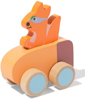 Hema Auto met superheld eekhoorn 10x12x6.5cm hout