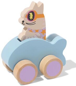 Hema Auto met superheld kat 10x12x6.5cm hout