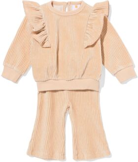 Hema Baby kledingset rib velours glitter lichtbruin (lichtbruin) - 86