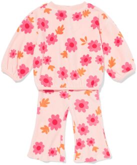 Hema Baby kledingset velours bloemen roze (roze) - 68