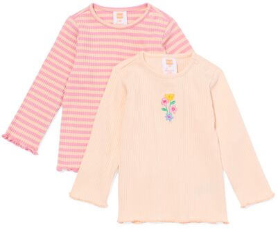 Hema Baby T-shirt rib strepen - 2 stuks roze (roze) - 62