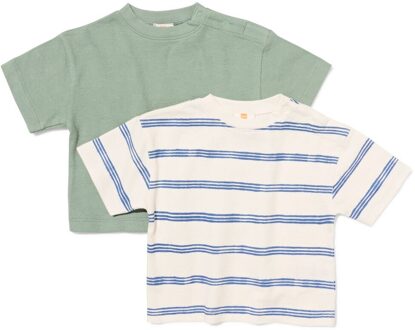 Hema Baby T-shirts jersey strepen - 2 stuks groen (groen) - 92