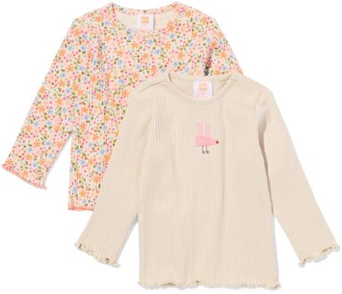 Hema Baby T-shirts rib bloemen - 2 stuks ecru (ecru) - 74