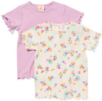 Hema Baby T-shirts rib bloemen - 2 stuks paars (paars) - 62