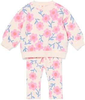 Hema Babykleding sweatset comfy fit rib bloemen ecru (ecru) - 86