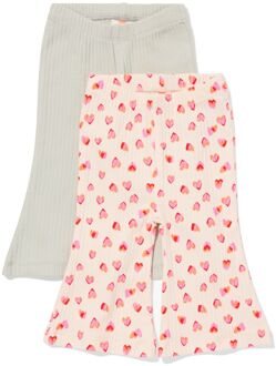 Hema Babyleggings flared fit rib kant hartjes - 2 stuks lichtgroen (lichtgroen) - 86