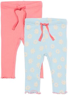 Hema Babyleggings rib bloemen - 2 stuks blauw (blauw) - 92
