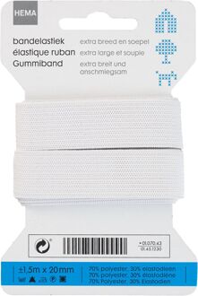 Hema Band elastiek wit 1,5 m x 2 cm - bandelastiek stevig maar zacht - 20 mm breed - vormvast en machinewasbaar
