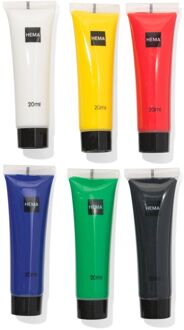 Hema Basiskleuren acrylverf 20ml - 6 stuks