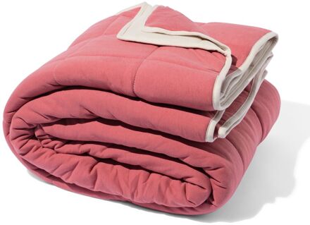 Hema Bedsprei jersey ruit beige/rood 260x235 (beige)