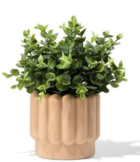 Hema Bloempot ⌀13x12.5cm keramiek ribbels bruin (beige)