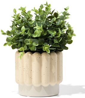 Hema Bloempot ⌀13x12.5cm keramiek ribbels grijs (grijs)