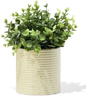 Hema Bloempot ⌀13x13.4cm keramiek strepen bruin (bruin)