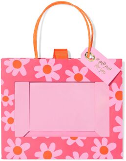 Hema Cadeautas 24x20x11cm bloemenprint met venster roze/oranje