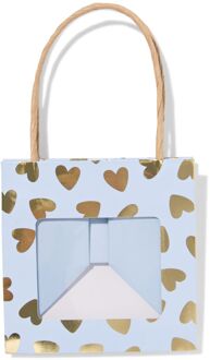 Hema Cadeautasje met venster 10x11x11cm blauw hartjes goud