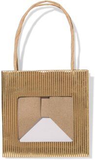 Hema Cadeautasje met venster 10x11x11cm kraft strepen goud