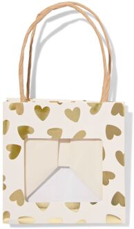 Hema Cadeautasje met venster 10x11x11cm wit hartjes goud