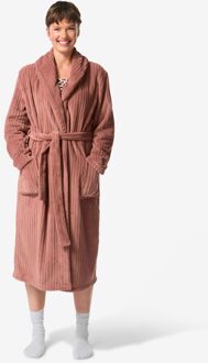 Hema Dames badjas rib fleece middenbruin (middenbruin)