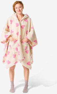 Hema Dames bankponcho one size fleece met capuchon en zakken hartjes