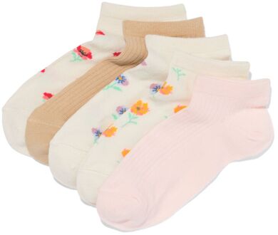 Hema Dames enkelsokken bloemen - 5 paar beige (beige) - 39/42
