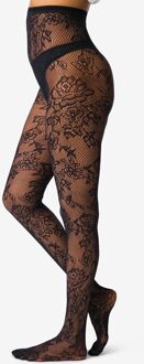 Hema Dames fashion netpanty 15denier bloemen zwart (zwart)