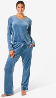 Hema Dames loungebroek velours middenblauw (middenblauw) - S