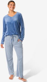 Hema Dames loungebroek velours strepen middenblauw (middenblauw)