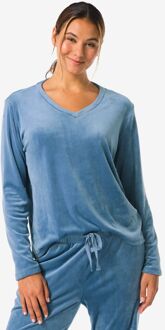 Hema Dames loungetop velours middenblauw (middenblauw) - S