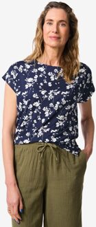 Hema Dames T-shirt Amelie jersey bloemen donkerblauw (donkerblauw) - M