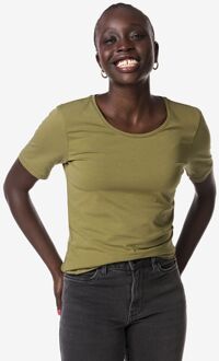Hema Dames T-shirt basic o-neck olijf (olijf) - M