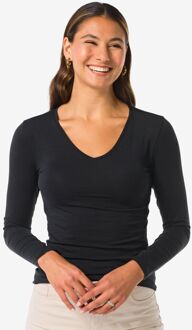 Hema Dames T-shirt basic v-hals zwart (zwart) - M