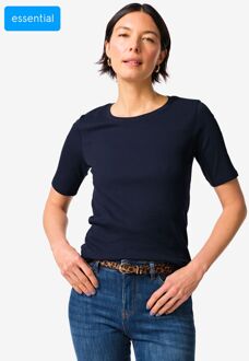 Hema Dames T-shirt Clara regular fit rib donkerblauw (donkerblauw) - S