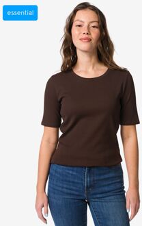 Hema Dames T-shirt Clara regular fit rib donkerbruin (donkerbruin) - L
