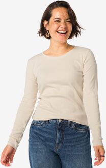 Hema Dames T-shirt Clara rib gebroken wit (gebroken wit) - S