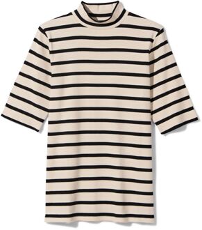 Hema Dames T-shirt Clara rib wit/zwart (wit/zwart) - XL