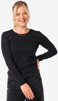 Hema Dames T-shirt Clara rib zwart (zwart) - S