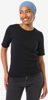 Hema Dames T-shirt Clara rib zwart (zwart) - XL