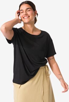 Hema Dames t-shirt Evie met linnen zwart (zwart) - XL