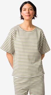 Hema Dames T-shirt Noel jersey strepen katoen olijf (olijf) - M