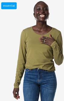 Hema Dames T-shirt slim fit o-neck olijf (olijf) - L