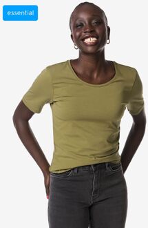 Hema Dames T-shirt slim fit o-neck olijf (olijf) - M