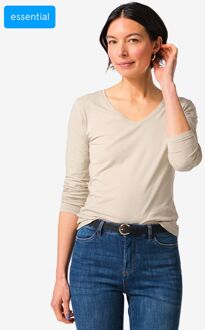 Hema Dames T-shirt slim fit v-hals zand (zand) - XS