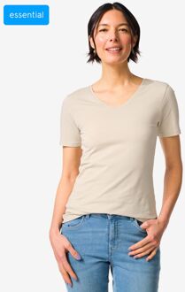 Hema Dames T-shirt slim fit v-hals zand (zand)