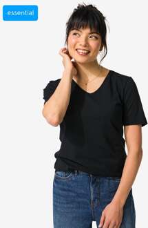 Hema Dames T-shirt slim fit v-hals zwart (zwart) - L