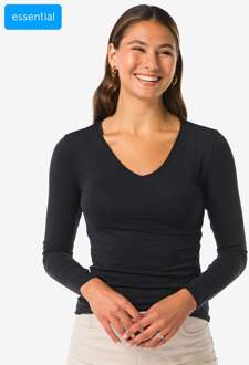 Hema Dames T-shirt slim fit v-hals zwart (zwart) - XS