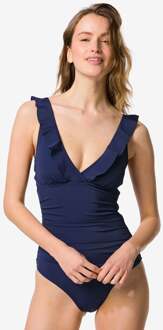 Hema Damesbadpak Neva shaping fit ruffle donkerblauw (donkerblauw) - XXL