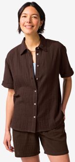 Hema Damesblouse Kai crinkle mousseline donkerbruin (donkerbruin)