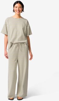 Hema Damesbroek Noel wide fit jersey strepen olijf (olijf) - L