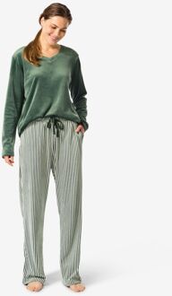 Hema Damesbroek velours strepen donkergroen (donkergroen) - M