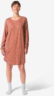 Hema Damesnachthemd micro hartjes middenbruin (middenbruin) - S